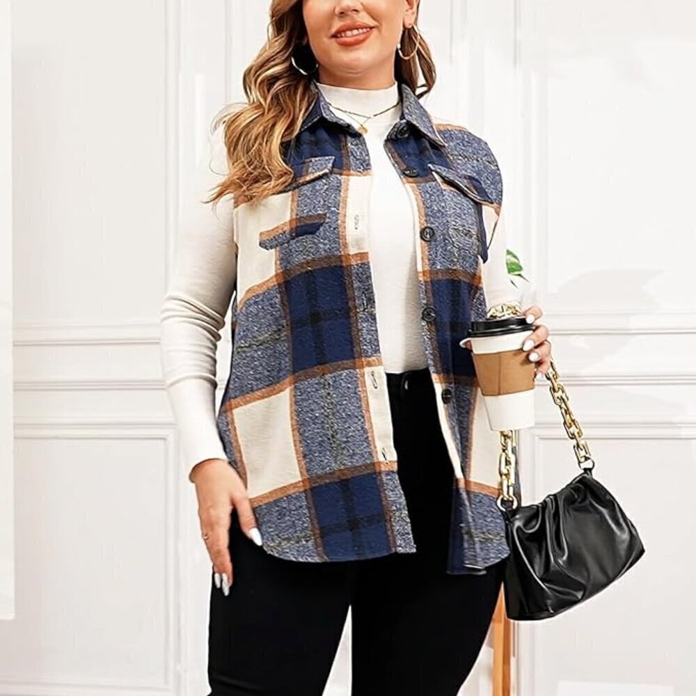 🍂 NWT Plaid Flannel Longline Vest Shacket Plus Size (Fits like 2XL) 🍂